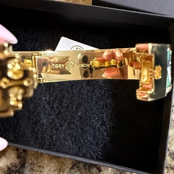 Tory Burch Gold and Green Geometric Bracelet - Picture 3 of 6